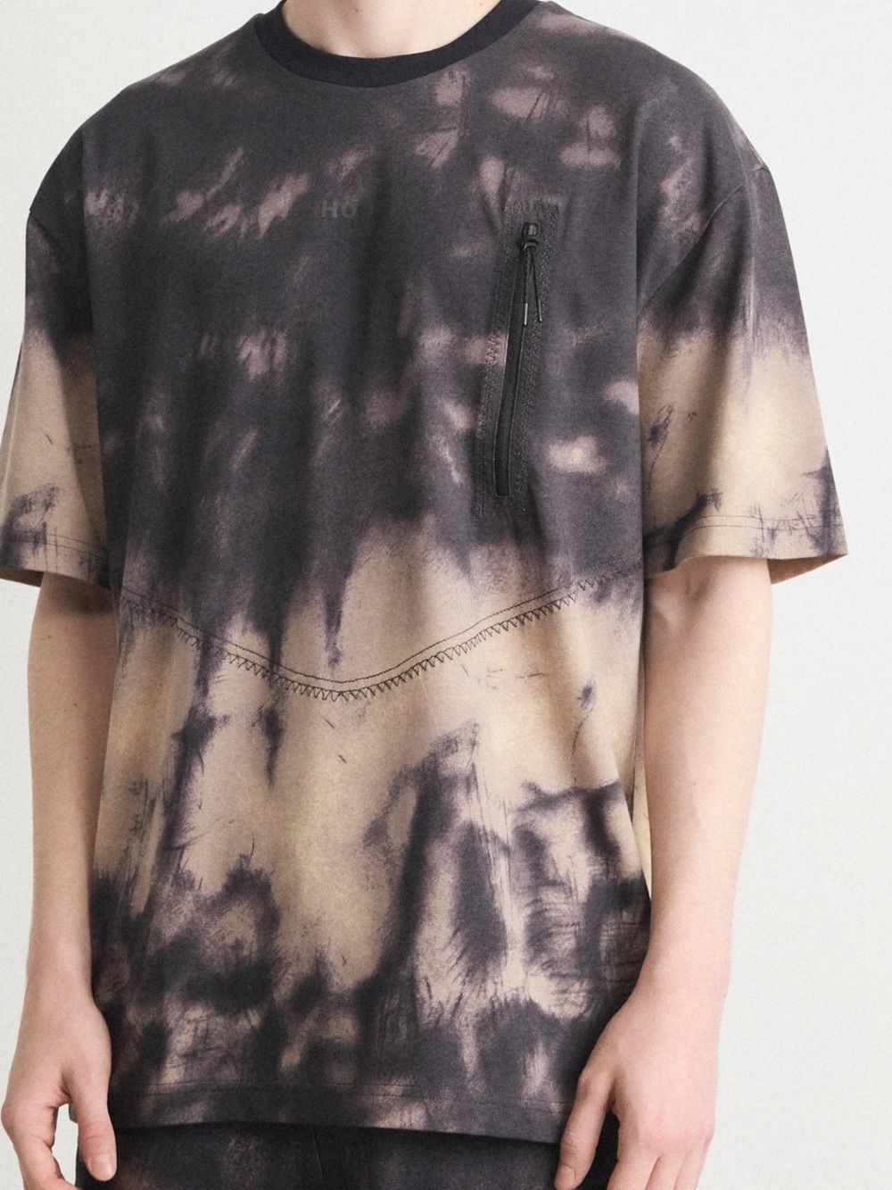 HUGO Men's Black and Tan Tie-Dye Short Sleeve Tee